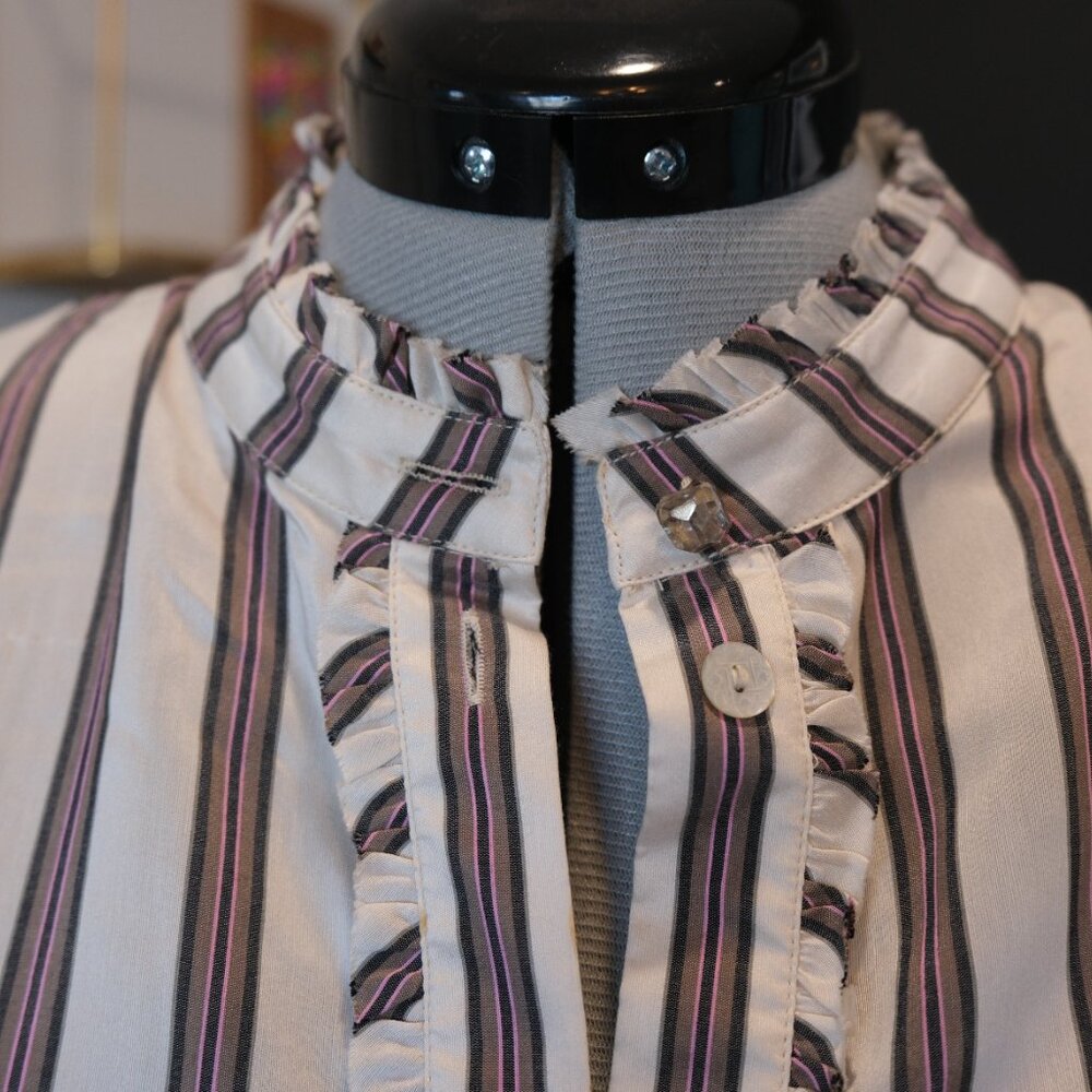 Maliparmi striped silk long sleeve blouse with ruffles - Picture 3 of 7